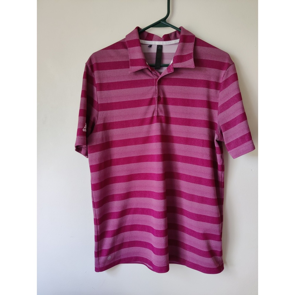 Adidas Men's Short Sleeve Polo Shirt Red Striped‎ Golf Performance Size Medium